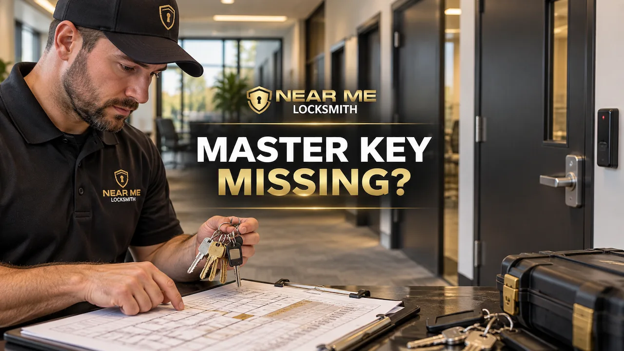 Locksmith reviewing keys and an access plan after a business master key is lost