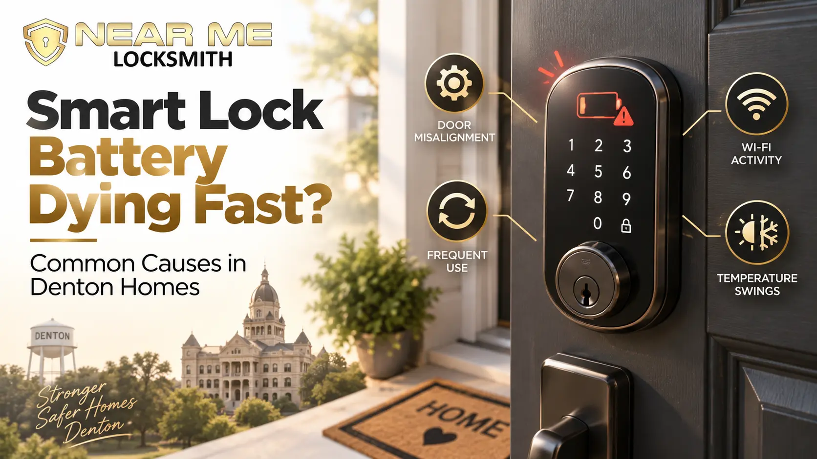 smart lock battery dying fast Denton